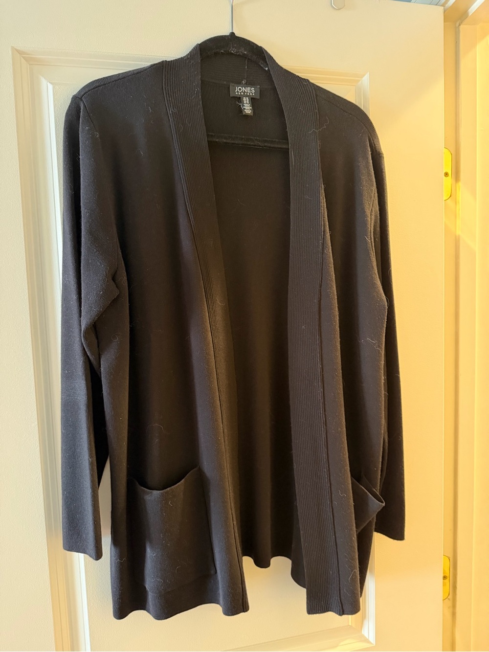 Jones New York Black Open-Front Pocket Cardigan